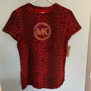 Michael Kors leopard cheetah print spell out shirt